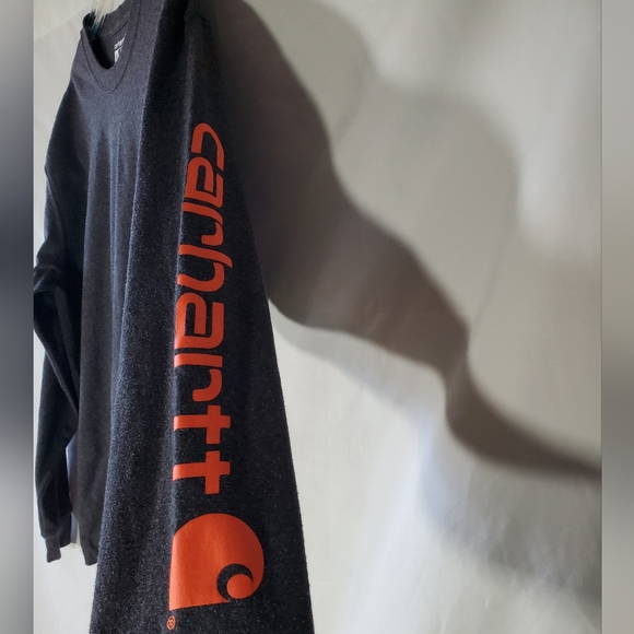 CARHARTT GREY GRAY LONG SLEEVE LOGO LOOSE FIT WORKING CASUAL WESTERN SHIRT - Picture 2 of 6